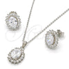 Sterling Silver Earring and Pendant Adult Set, with White Cubic Zirconia, Polished, Rhodium Finish, 10.174.0273