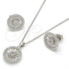 Sterling Silver Earring and Pendant Adult Set, Flower Design, with White Cubic Zirconia, Polished, Rhodium Finish, 10.174.0276