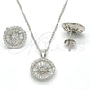 Sterling Silver Earring and Pendant Adult Set, Flower Design, with White Cubic Zirconia, Polished, Rhodium Finish, 10.174.0276