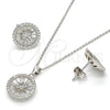 Sterling Silver Earring and Pendant Adult Set, Flower Design, with White Cubic Zirconia, Polished, Rhodium Finish, 10.174.0276