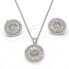 Sterling Silver Earring and Pendant Adult Set, Flower Design, with White Cubic Zirconia, Polished, Rhodium Finish, 10.174.0276