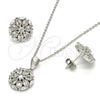 Sterling Silver Earring and Pendant Adult Set, Flower Design, with White Cubic Zirconia, Polished, Rhodium Finish, 10.175.0018