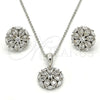 Sterling Silver Earring and Pendant Adult Set, Flower Design, with White Cubic Zirconia, Polished, Rhodium Finish, 10.175.0018