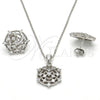 Sterling Silver Earring and Pendant Adult Set, with White Cubic Zirconia, Polished, Rhodium Finish, 10.175.0019