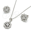 Sterling Silver Earring and Pendant Adult Set, Flower Design, with White Cubic Zirconia, Polished, Rhodium Finish, 10.175.0020