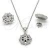 Sterling Silver Earring and Pendant Adult Set, Flower Design, with White Cubic Zirconia, Polished, Rhodium Finish, 10.175.0020