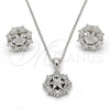 Sterling Silver Earring and Pendant Adult Set, Flower Design, with White Cubic Zirconia, Polished, Rhodium Finish, 10.175.0020