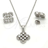 Sterling Silver Earring and Pendant Adult Set, with White Cubic Zirconia, Polished, Rhodium Finish, 10.175.0022
