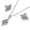 Sterling Silver Earring and Pendant Adult Set, with White Cubic Zirconia and White Micro Pave, Polished, Rhodium Finish, 10.175.0023