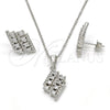 Sterling Silver Earring and Pendant Adult Set, with White Cubic Zirconia and White Micro Pave, Polished, Rhodium Finish, 10.175.0023