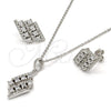 Sterling Silver Earring and Pendant Adult Set, with White Cubic Zirconia and White Micro Pave, Polished, Rhodium Finish, 10.175.0023