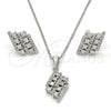 Sterling Silver Earring and Pendant Adult Set, with White Cubic Zirconia and White Micro Pave, Polished, Rhodium Finish, 10.175.0023