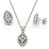 Sterling Silver Earring and Pendant Adult Set, Flower Design, with White Cubic Zirconia, Polished, Rhodium Finish, 10.175.0026