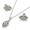 Sterling Silver Earring and Pendant Adult Set, Flower Design, with White Cubic Zirconia, Polished, Rhodium Finish, 10.175.0026