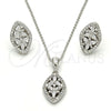 Sterling Silver Earring and Pendant Adult Set, Flower Design, with White Cubic Zirconia, Polished, Rhodium Finish, 10.175.0026