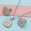 Sterling Silver Earring and Pendant Adult Set, with White Cubic Zirconia and White Micro Pave, Polished, Rhodium Finish, 10.175.0027