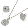 Sterling Silver Earring and Pendant Adult Set, with White Cubic Zirconia and White Micro Pave, Polished, Rhodium Finish, 10.175.0027