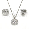 Sterling Silver Earring and Pendant Adult Set, with White Cubic Zirconia and White Micro Pave, Polished, Rhodium Finish, 10.175.0027