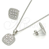 Sterling Silver Earring and Pendant Adult Set, with White Cubic Zirconia and White Micro Pave, Polished, Rhodium Finish, 10.175.0027