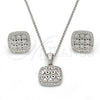 Sterling Silver Earring and Pendant Adult Set, with White Cubic Zirconia and White Micro Pave, Polished, Rhodium Finish, 10.175.0027