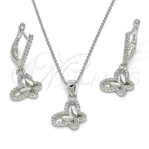 Sterling Silver Earring and Pendant Adult Set, Dolphin Design, with White Cubic Zirconia, Polished, Rhodium Finish, 10.285.0007