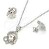 Sterling Silver Earring and Pendant Adult Set, Flower Design, with White Cubic Zirconia, Polished, Rhodium Finish, 10.285.0009