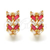 Oro Laminado Huggie Hoop, Gold Filled Style Leaf and Baguette Design, with Ruby and White Cubic Zirconia, Polished, Golden Finish, 02.267.0007.2.15