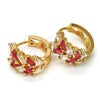 Oro Laminado Huggie Hoop, Gold Filled Style Leaf and Baguette Design, with Ruby and White Cubic Zirconia, Polished, Golden Finish, 02.267.0007.2.15