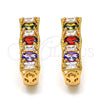 Oro Laminado Huggie Hoop, Gold Filled Style Baguette Design, with Multicolor Cubic Zirconia, Polished, Golden Finish, 02.267.0008.1.15