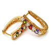 Oro Laminado Huggie Hoop, Gold Filled Style Baguette Design, with Multicolor Cubic Zirconia, Polished, Golden Finish, 02.267.0008.1.15