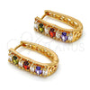Oro Laminado Huggie Hoop, Gold Filled Style Baguette Design, with Multicolor Cubic Zirconia, Polished, Golden Finish, 02.267.0008.1.15