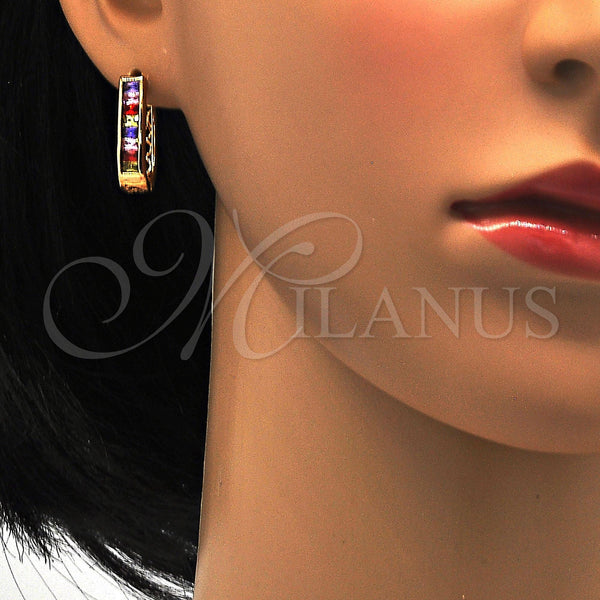 Gold Filled Hoop Earrings — Huggie Hoop with Multicolor and White Cubic Zirconia — alternate product view — SKU 113815 | Oro Laminado aretes de aro — Huggie Hoop with Multicolor and blanco Cubic Zirconia — SKU 113815