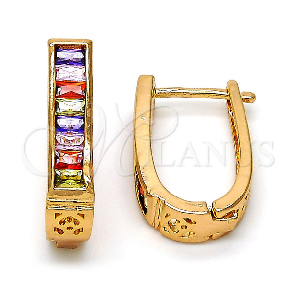 Gold Filled Hoop Earrings — Huggie Hoop with Multicolor and White Cubic Zirconia — main product view — SKU 113815 | Oro Laminado aretes de aro — Huggie Hoop with Multicolor and blanco Cubic Zirconia — SKU 113815