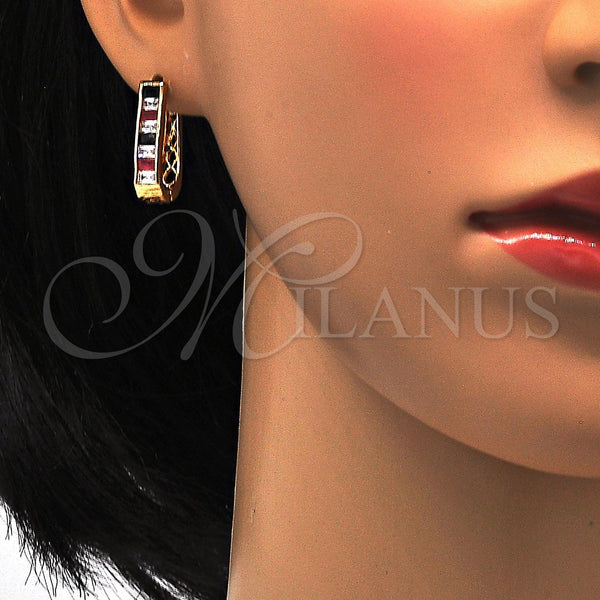 Gold Filled Hoop Earrings — Huggie Hoop with Black and White Cubic Zirconia — alternate product view — SKU 113816 | Oro Laminado aretes de aro — Huggie Hoop with negro and blanco Cubic Zirconia — SKU 113816
