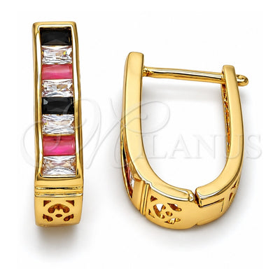 Oro Laminado Huggie Hoop, Gold Filled Style with Black and White Cubic Zirconia, Polished, Golden Finish, 02.267.0010.1.15