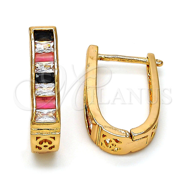 Gold Filled Hoop Earrings — Huggie Hoop with Black and White Cubic Zirconia — main product view — SKU 113816 | Oro Laminado aretes de aro — Huggie Hoop with negro and blanco Cubic Zirconia — SKU 113816