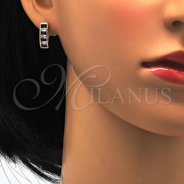 Gold Filled Hoop Earrings — Huggie Hoop with Black and White Cubic Zirconia — alternate product view — SKU 113822 | Oro Laminado aretes de aro — Huggie Hoop with negro and blanco Cubic Zirconia — SKU 113822