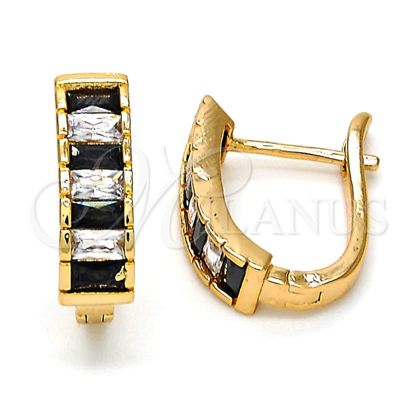 Gold Filled Hoop Earrings — Huggie Hoop with Black and White Cubic Zirconia — main product view — SKU 113822 | Oro Laminado aretes de aro — Huggie Hoop with negro and blanco Cubic Zirconia — SKU 113822