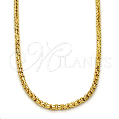 Oro Laminado Basic Necklace, Gold Filled Style Box Design, Polished, Golden Finish, 04.242.0085.30 (03 MM Thickness, 30 Inches Length)