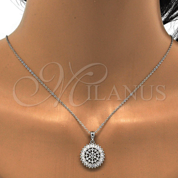 Sterling Silver Earring and Pendant Adult Set, with White Cubic Zirconia, Polished, Rhodium Finish, 10.286.0001