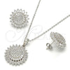 Sterling Silver Earring and Pendant Adult Set, with White Cubic Zirconia and White Micro Pave, Polished, Rhodium Finish, 10.286.0002