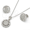 Sterling Silver Earring and Pendant Adult Set, with White Cubic Zirconia and White Micro Pave, Polished, Rhodium Finish, 10.286.0005