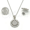 Sterling Silver Earring and Pendant Adult Set, with White Cubic Zirconia and White Micro Pave, Polished, Rhodium Finish, 10.286.0005