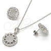Sterling Silver Earring and Pendant Adult Set, with White Cubic Zirconia and White Micro Pave, Polished, Rhodium Finish, 10.286.0005