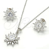 Sterling Silver Earring and Pendant Adult Set, Flower Design, with White Cubic Zirconia, Polished, Rhodium Finish, 10.286.0006