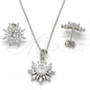 Sterling Silver Earring and Pendant Adult Set, Flower Design, with White Cubic Zirconia, Polished, Rhodium Finish, 10.286.0006