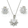 Sterling Silver Earring and Pendant Adult Set, Flower Design, with White Cubic Zirconia, Polished, Rhodium Finish, 10.286.0006