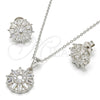 Sterling Silver Earring and Pendant Adult Set, Flower Design, with White Cubic Zirconia and White Micro Pave, Polished, Rhodium Finish, 10.286.0007