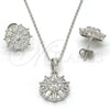 Sterling Silver Earring and Pendant Adult Set, Flower Design, with White Cubic Zirconia and White Micro Pave, Polished, Rhodium Finish, 10.286.0007