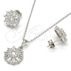 Sterling Silver Earring and Pendant Adult Set, Flower Design, with White Cubic Zirconia and White Micro Pave, Polished, Rhodium Finish, 10.286.0007